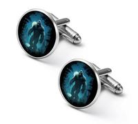 Bigfoot Moonlight Lakeside Forests Round Cufflinks for Men Classic Cuff Links Jewellery for Wedding Business Party