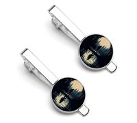 Bigfoot Moonlight Reflection Men's Tie Clips Necktie Bar Pinch Clip Set of 2 Formal Business Wedding Accessories