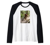 Bigfoot Mountain Biking Funny Sasquatch MTB Cyclist Raglan Baseball Tee