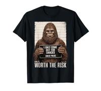 Bigfoot Mugshot I Only Come Out for Snacks Worth The Risk T-Shirt