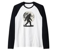 Bigfoot Night Stroll! Cool Full Moon & Trees Sasquatch Raglan Baseball Tee