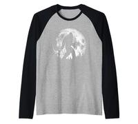 Bigfoot Night Stroll! Cool Full Moon & Trees Sasquatch Raglan Baseball Tee