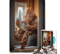 Bigfoot on The Toilet Themed Wooden Jigsaw Puzzle for Adults, 1000 PCS