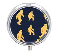 Bigfoot Pattern Small Pill Organizer for Travel Portable Mini Pills Box with 3 Compartments Round Medicine Case Container