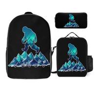 Bigfoot Pawprint Sasquatch Mountains 3 Pieces Set Laptop Backpack Casual Daypack with Lunch Box Pencil Case for Travel