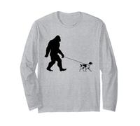 Bigfoot pet Brittany Spaniel and Sasquatch Walking Funny Long Sleeve T-Shirt