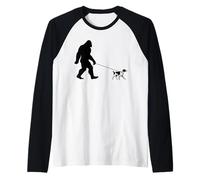 Bigfoot pet Brittany Spaniel and Sasquatch Walking Funny Raglan Baseball Tee