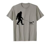 Bigfoot pet Brittany Spaniel and Sasquatch Walking Funny T-Shirt