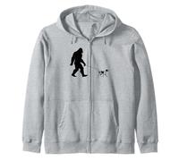 Bigfoot pet Brittany spaniel and sasquatch walking funny Zip Hoodie