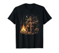 Bigfoot Playing Acoustic Guitar Around Campfire -Fun Camping T-Shirt