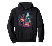 Bigfoot Playing Guitar Alien UFO Campfire Sasquatch Nature Pullover Hoodie