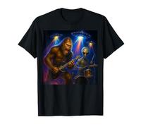 Bigfoot Playing Guitar Alien UFO Rock Music Band T-Shirt