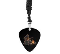 Bigfoot Playing Guitar By Campfire Guitar Pick Pendant Necklace for Acoustic Electric Bass Players Guitar Accessories Guitarist Gifts