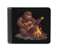 Bigfoot Playing Guitar Rock on Sasquatch Big Foot Men's Bifold Wallet Slim Cash Card Holder Leather Purse