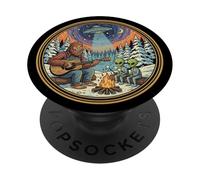 Bigfoot Playing Guitar With An Alien Sasquatch Camping PopSockets Adhesive PopGrip