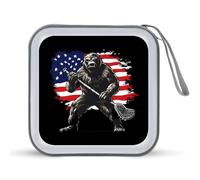 Bigfoot Playing Lacrosse U.S. Flag Funny CD Holder 40 Capacity DVD Case Disc Protective Storage Organizer Bag for Car Home Travel