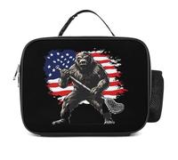 Bigfoot Playing Lacrosse U.S. Flag Lunch Box Insulated for Work Picnic | Reusable Lunch Bag Cooler Lunchbox with Handles for Men Women Outdoor