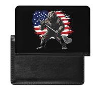 Bigfoot Playing Lacrosse U.S. Flag Passport Holder Cover Wallet Slim Travel Document Organizer Card Case for Women Men
