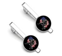 Bigfoot Playing Lacrosse U.S. Flag Tie Clips for Men Classic Necktie Tie Bar 2 Pack Clasp Clips Gifts for Anniversary Business