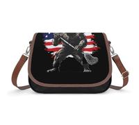 Bigfoot Playing Lacrosse U.S. Flag Women's Crossbody Bag Fashion Shoulder Handbags Message Tote Bag with Adjustable Strap