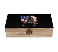 Bigfoot Playing Lacrosse U.S. Flag Wooden Storage Box Decorative Keepsake Boxes Jewelry Organizer Gifts with Hinged Lid