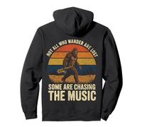 Bigfoot Playing Saxophone Funny Not All Who Wander Are Lost Pullover Hoodie