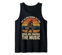 Bigfoot Playing Saxophone Funny Not All Who Wander are Lost Tank Top