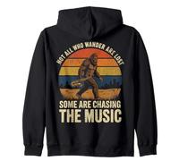 Bigfoot Playing Saxophone Funny Not All Who Wander Are Lost Zip Hoodie