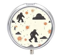 Bigfoot Rain Clouds Suns Round Pill Box Organiser 3 Compartment Portable Medicine Case