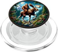 Bigfoot Riding a Moose, Sasquatch Cryptid Wilderness PopSockets PopGrip for MagSafe