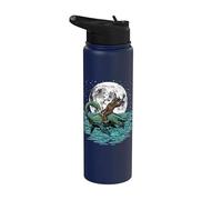 Bigfoot Riding Loch Ness Monster Moon Sasquatch Nessie Stainless Steel Insulated Water Bottle