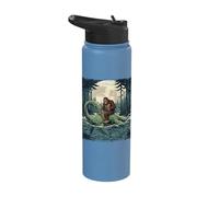 Bigfoot Riding Loch Ness Monster Moonlit Lake Cryptid Stainless Steel Insulated Water Bottle