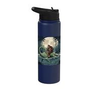 Bigfoot Riding Loch Ness Monster Moonlit Lake Cryptid Stainless Steel Insulated Water Bottle