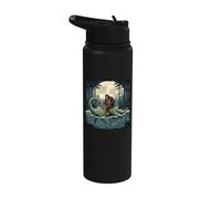 Bigfoot Riding Loch Ness Monster Moonlit Lake Cryptid Stainless Steel Insulated Water Bottle