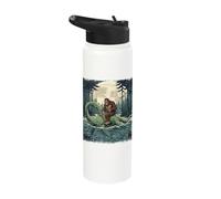 Bigfoot Riding Loch Ness Monster Moonlit Lake Cryptid Stainless Steel Insulated Water Bottle