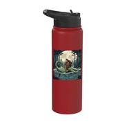 Bigfoot Riding Loch Ness Monster Moonlit Lake Cryptid Stainless Steel Insulated Water Bottle