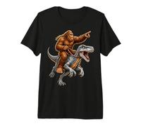 Bigfoot Riding Raptor Dinosaur Sasquatch Explorer Quest Premium T-Shirt
