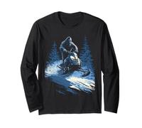 Bigfoot Riding Snowmobile Yeti Motor Sled Funny Long Sleeve T-Shirt