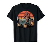 Bigfoot Riding Tractor Retro Sunset T-Shirt
