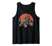 Bigfoot Riding Tractor Retro Sunset Tank Top