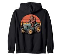 Bigfoot Riding Tractor Retro Sunset Zip Hoodie