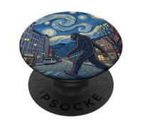 Bigfoot Roams Downtown in Starry Night Scene PopSockets Adhesive PopGrip