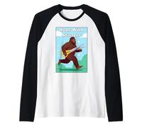 Bigfoot Runs with Scissors Funny Sasquatch Yeti Raglan Baseball Tee