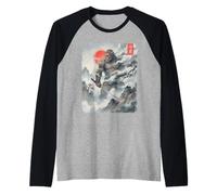 Bigfoot Samurai Giant Mountain Guardian Japanese Sumi-e Art Raglan Baseball Tee