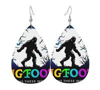 Bigfoot Sasquatch Full Moon Earrings Printed Leather Earrings Fashion Pendant For Beach Mother'S Day