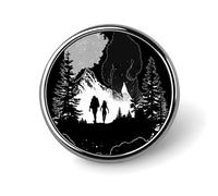 Bigfoot Sasquatch Girls Walking Enamel Lapel Pin Round Badge Brooches for Women Men Jewelry Backpack Hats Decor