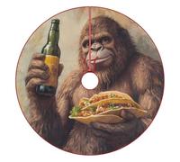 Bigfoot Sasquatch Hold Beer And Mexico Food Funny Christmas Tree Skirt Red Xmas Mat for Home Party Holiday Indoor Outdoor Decorations