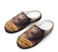 Bigfoot Sasquatch Hold Beer And Mexico Food Men's House Slippers Memory Foam Washable Cotton Slip on Home Shoes