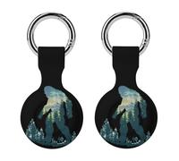 Bigfoot Sasquatch In The Forests Compatible for AirTag Holder with Keychain Silicone Protective Case Cover 2PCS