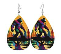 Bigfoot Sasquatch Monsters Full Moon Leather Earrings Printed Earrings Fun Earring For Party Mother'S Day